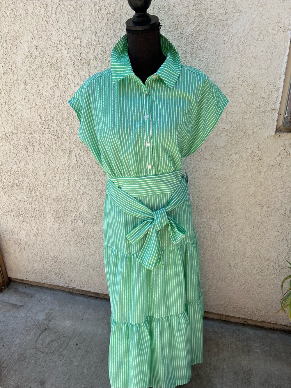 Danny & Nicole Green and White Striped Maxi Dress